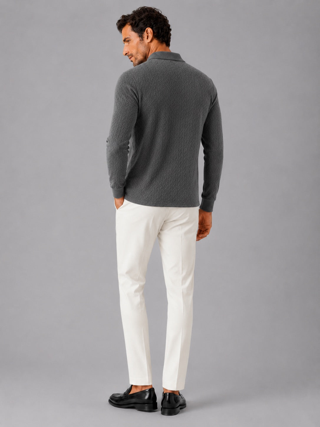 Men’s Long Sleeve Polo Shirt Business Casual Knit Top for Office and Smart Casual Wear