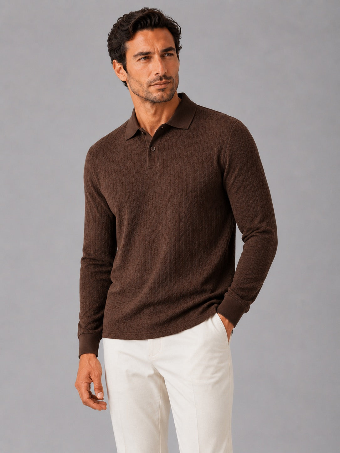 Men’s Long Sleeve Polo Shirt Business Casual Knit Top for Office and Smart Casual Wear