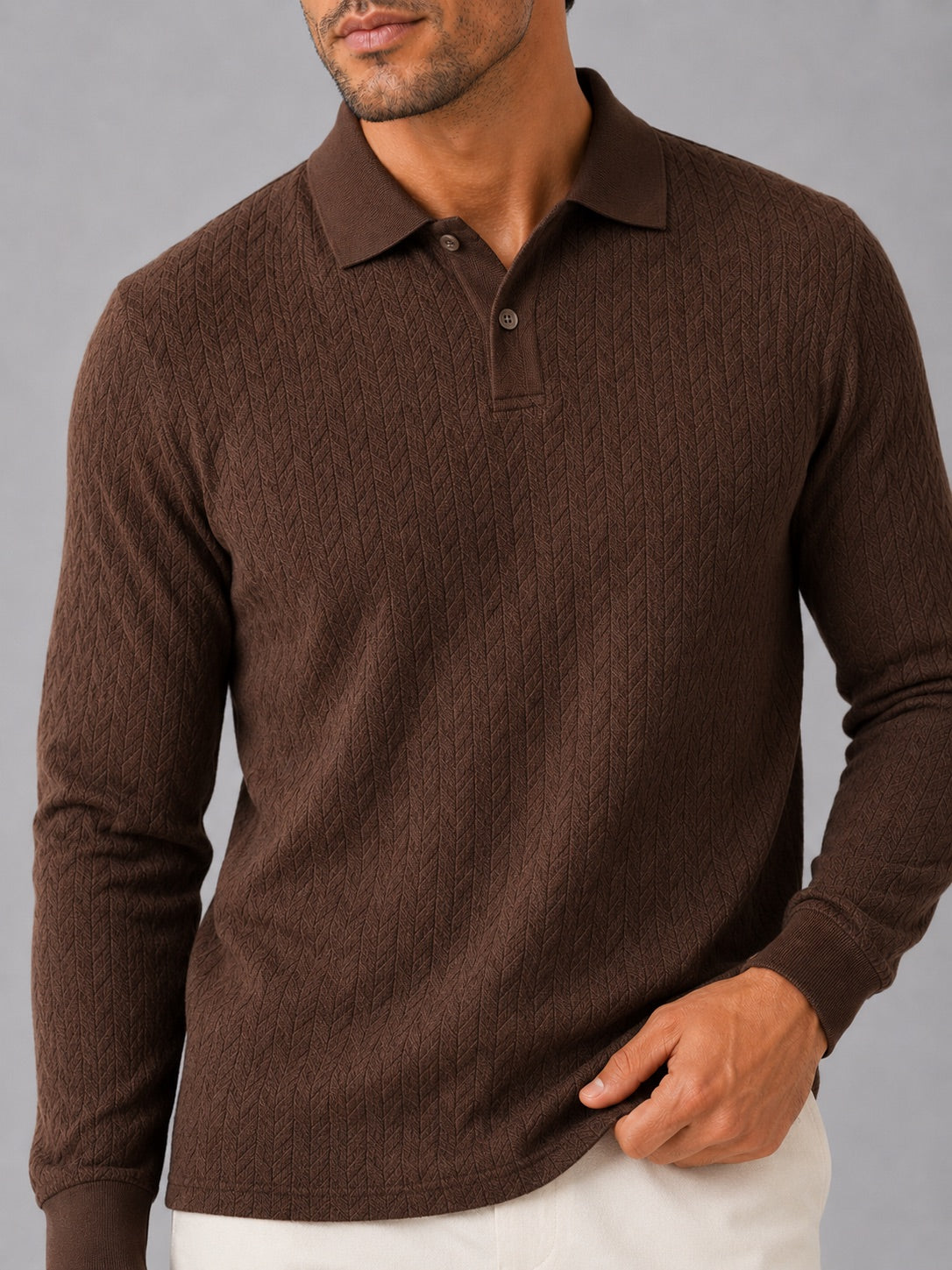 Men’s Long Sleeve Polo Shirt Business Casual Knit Top for Office and Smart Casual Wear