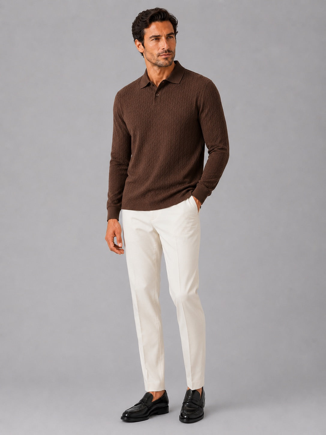 Men’s Long Sleeve Polo Shirt Business Casual Knit Top for Office and Smart Casual Wear
