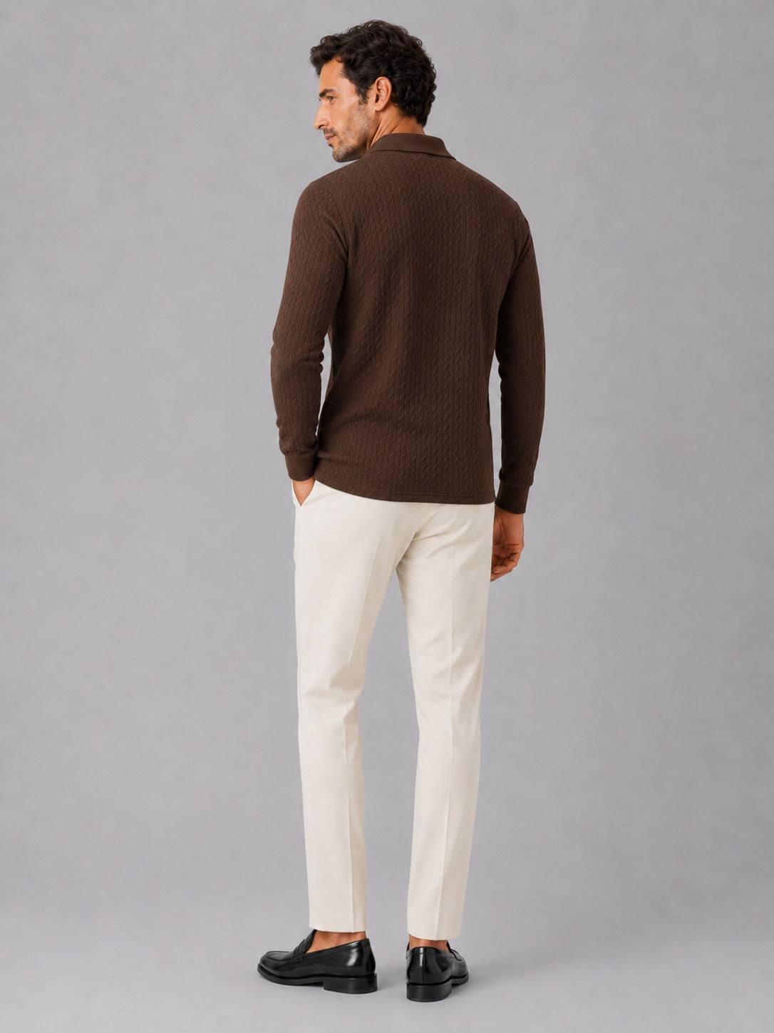 Men’s Long Sleeve Polo Shirt Business Casual Knit Top for Office and Smart Casual Wear