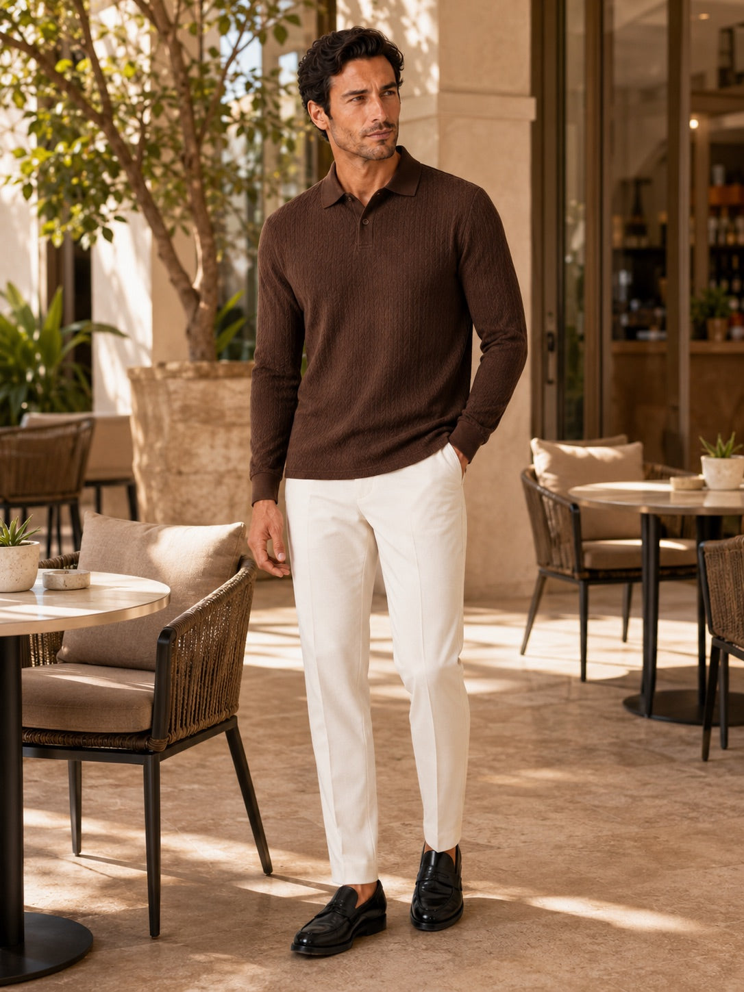 Men’s Long Sleeve Polo Shirt Business Casual Knit Top for Office and Smart Casual Wear