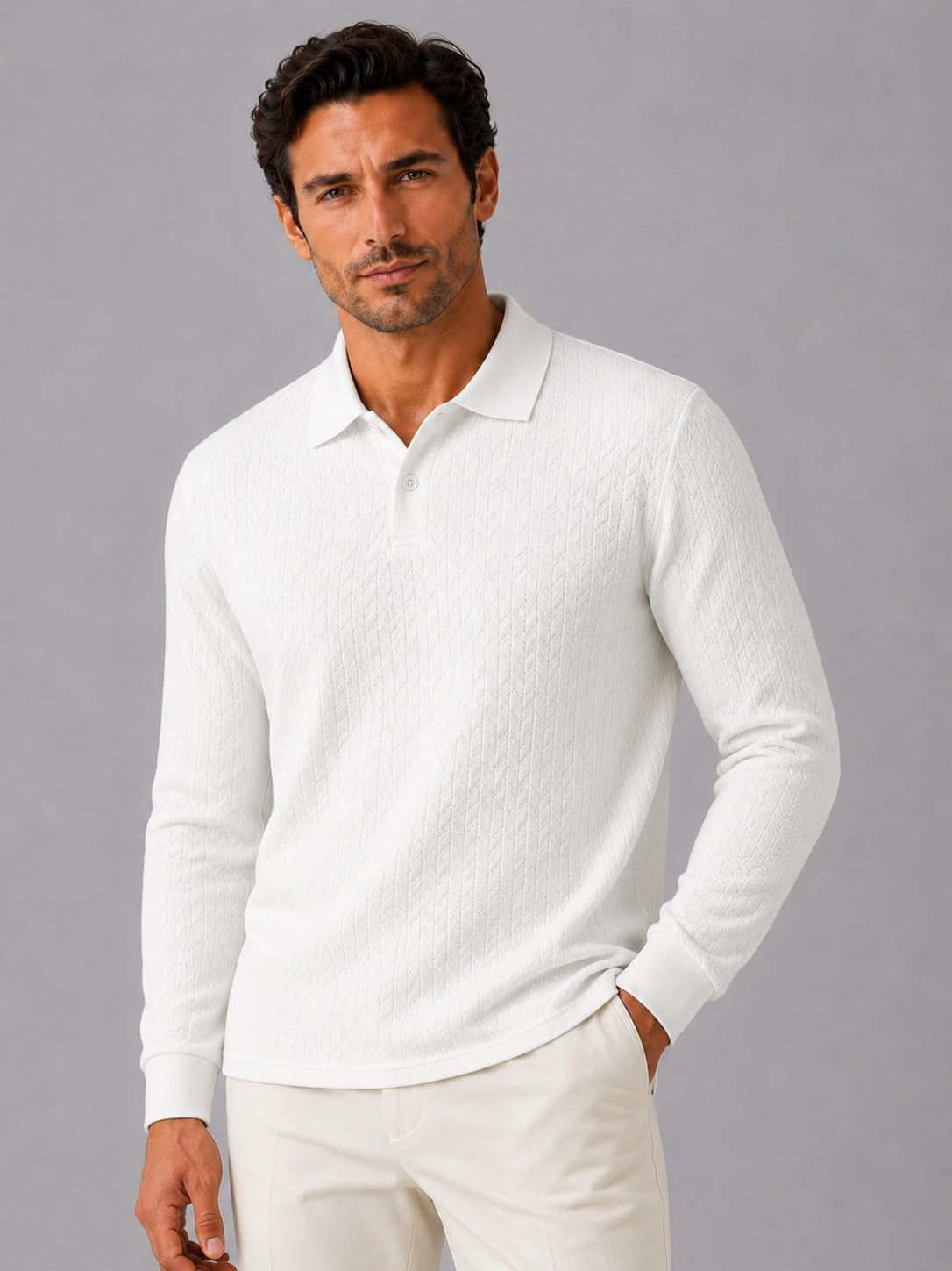 Men’s Long Sleeve Polo Shirt Business Casual Knit Top for Office and Smart Casual Wear