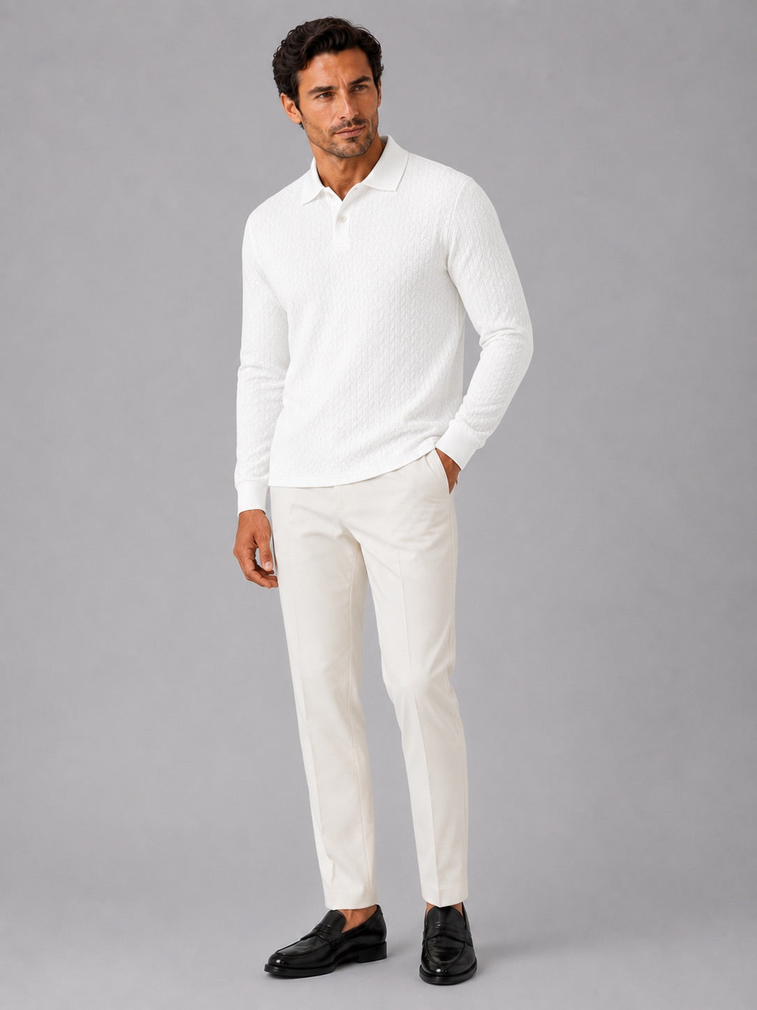 Men’s Long Sleeve Polo Shirt Business Casual Knit Top for Office and Smart Casual Wear