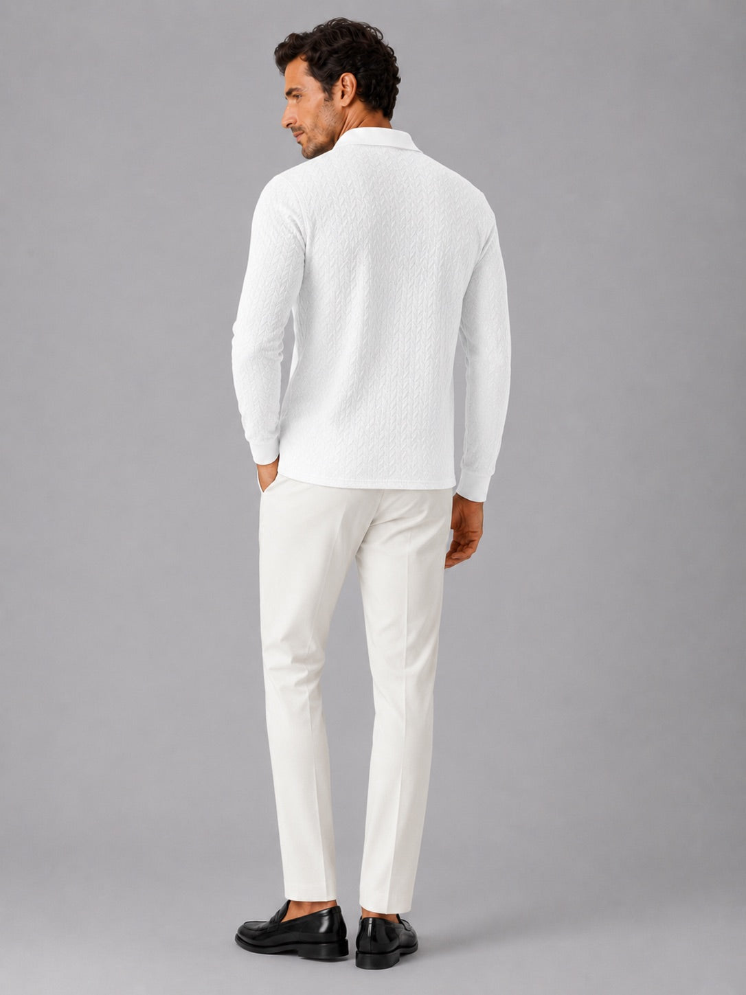 Men’s Long Sleeve Polo Shirt Business Casual Knit Top for Office and Smart Casual Wear
