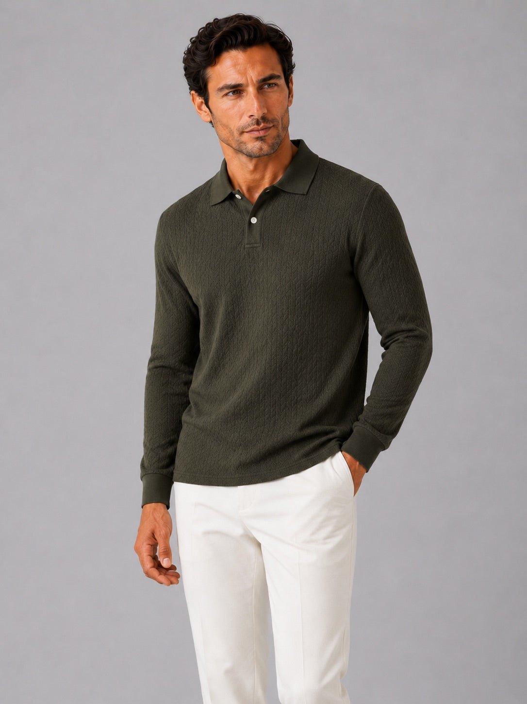 Men’s Long Sleeve Polo Shirt Business Casual Knit Top for Office and Smart Casual Wear