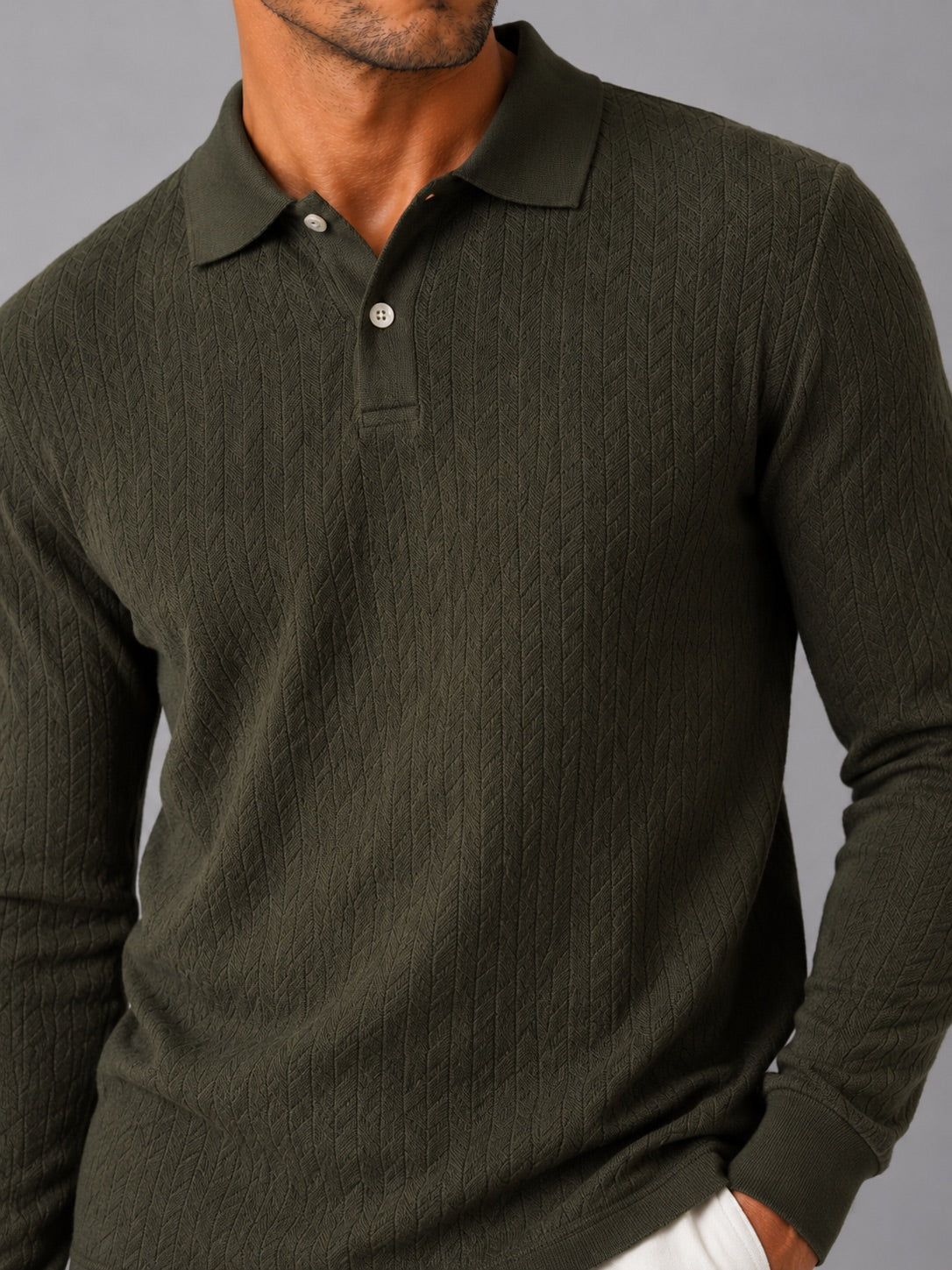 Men’s Long Sleeve Polo Shirt Business Casual Knit Top for Office and Smart Casual Wear