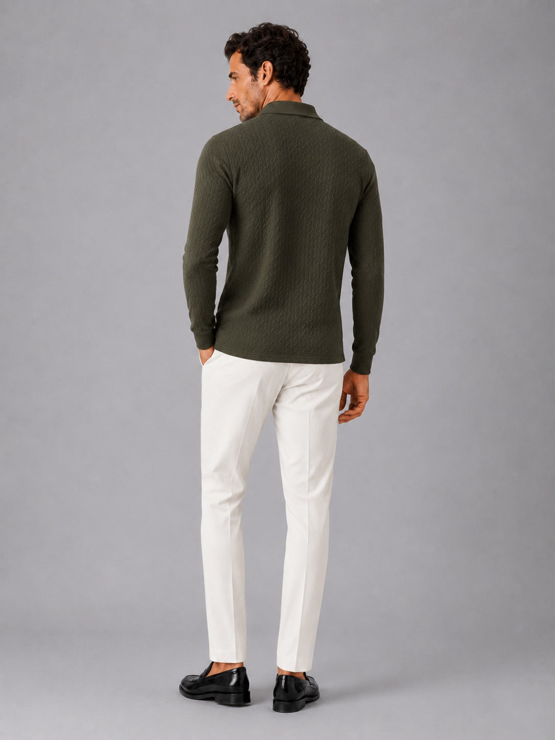 Men’s Long Sleeve Polo Shirt Business Casual Knit Top for Office and Smart Casual Wear