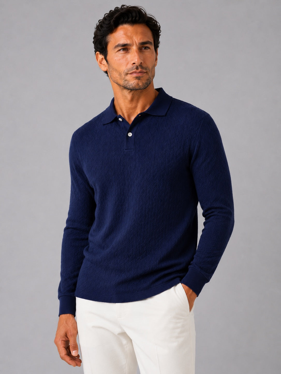 Men’s Long Sleeve Polo Shirt Business Casual Knit Top for Office and Smart Casual Wear
