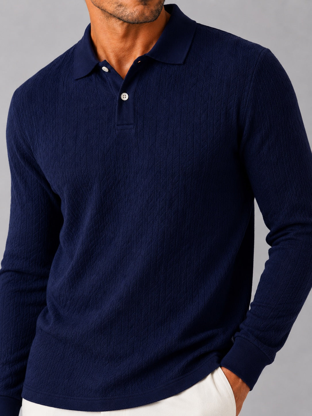 Men’s Long Sleeve Polo Shirt Business Casual Knit Top for Office and Smart Casual Wear