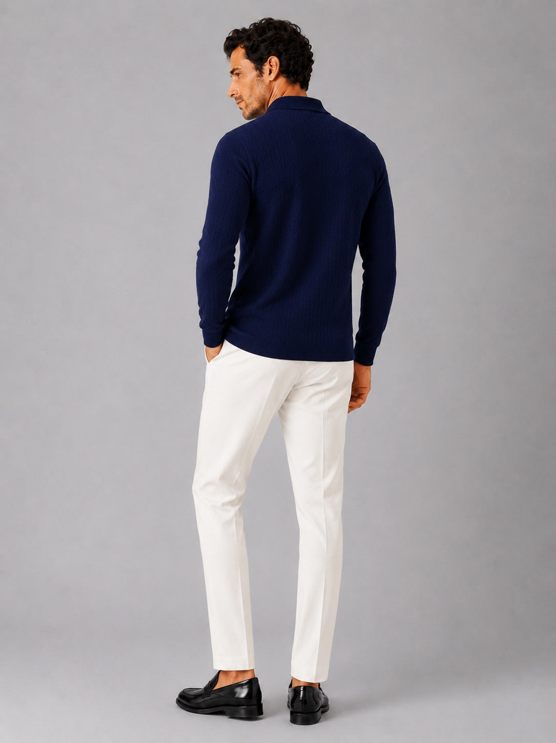 Men’s Long Sleeve Polo Shirt Business Casual Knit Top for Office and Smart Casual Wear