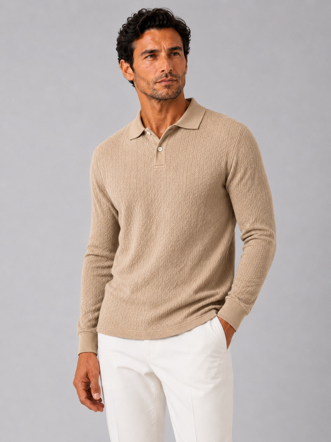 Men’s Long Sleeve Polo Shirt Business Casual Knit Top for Office and Smart Casual Wear