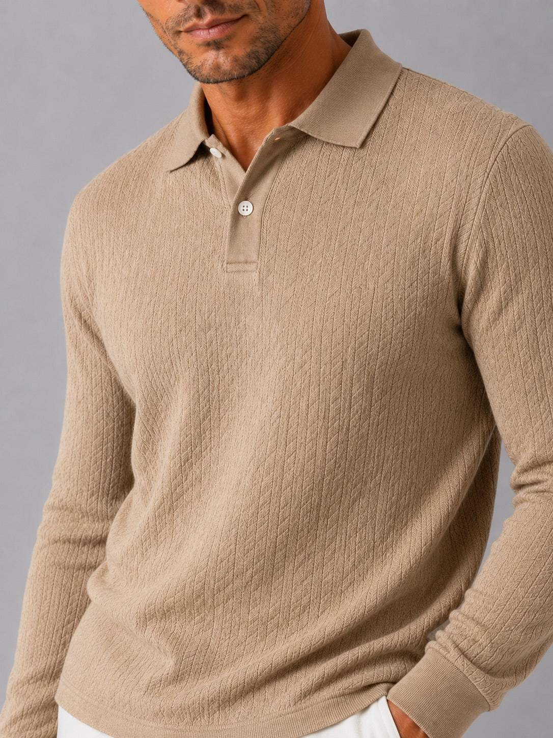 Men’s Long Sleeve Polo Shirt Business Casual Knit Top for Office and Smart Casual Wear