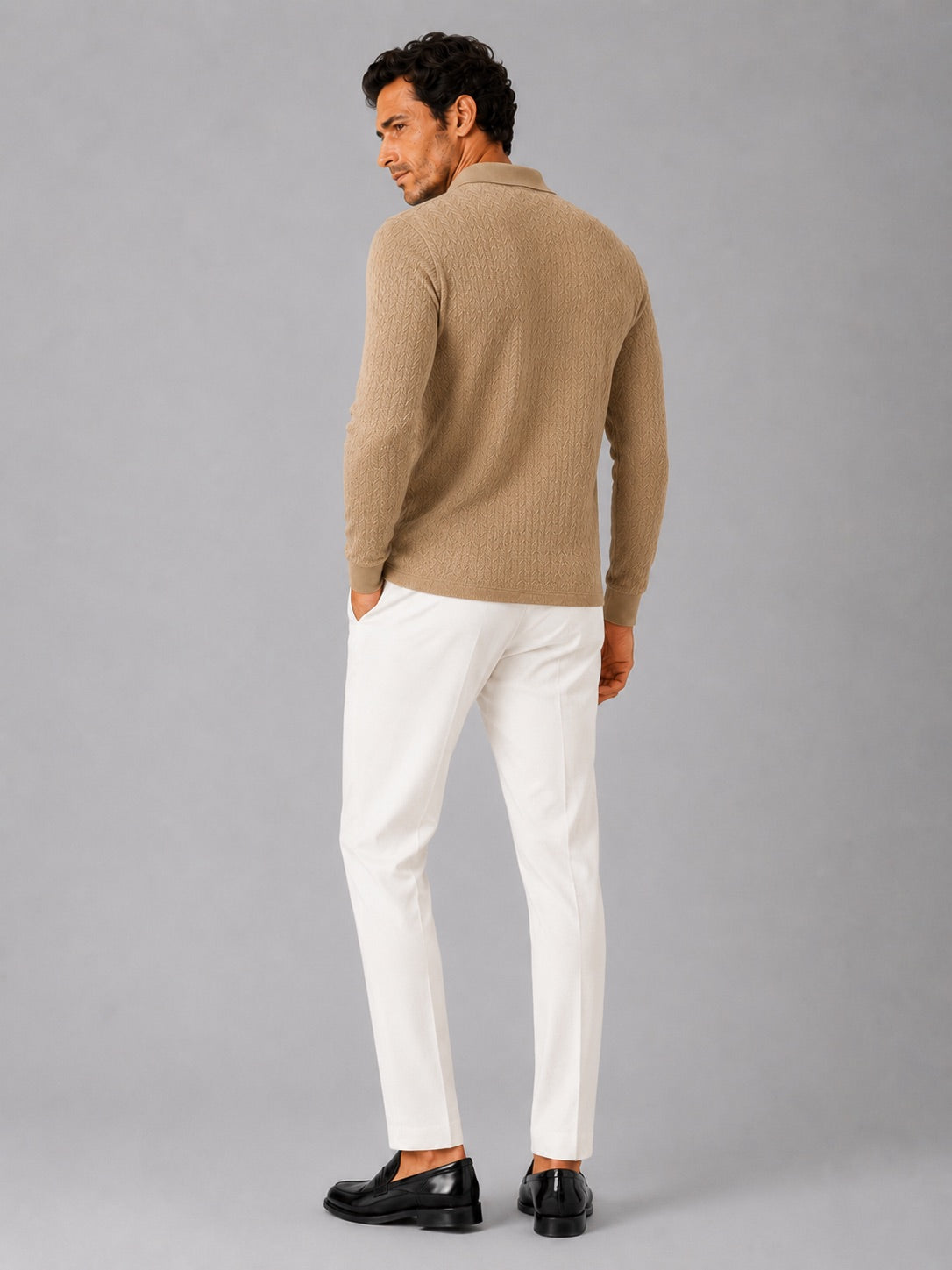 Men’s Long Sleeve Polo Shirt Business Casual Knit Top for Office and Smart Casual Wear