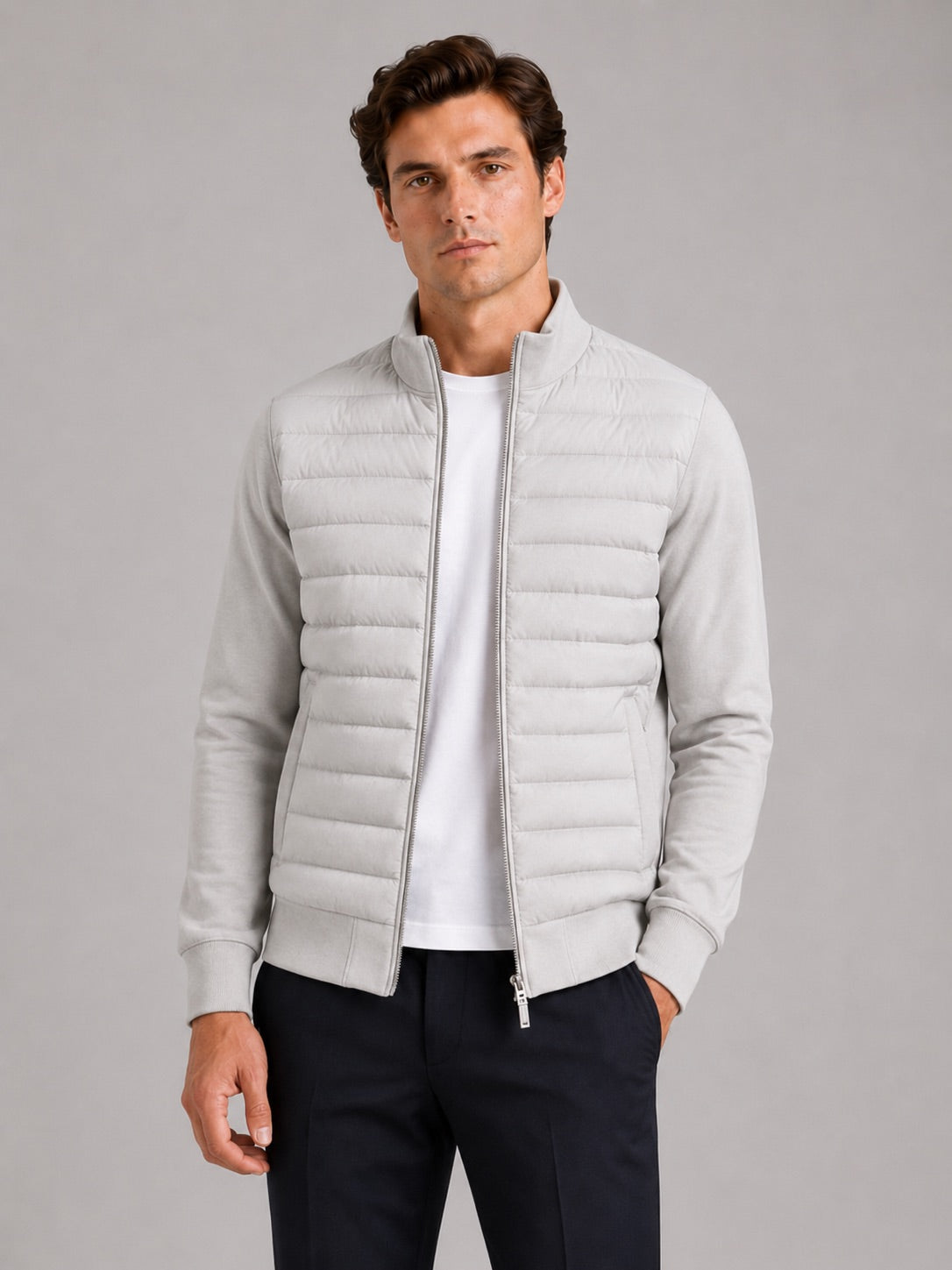 Men’s Down Autumn Jacket Stand Collar Slim Fit Zip-Up Warm Casual Jacket for Business Casual Golf and Everyday Wear