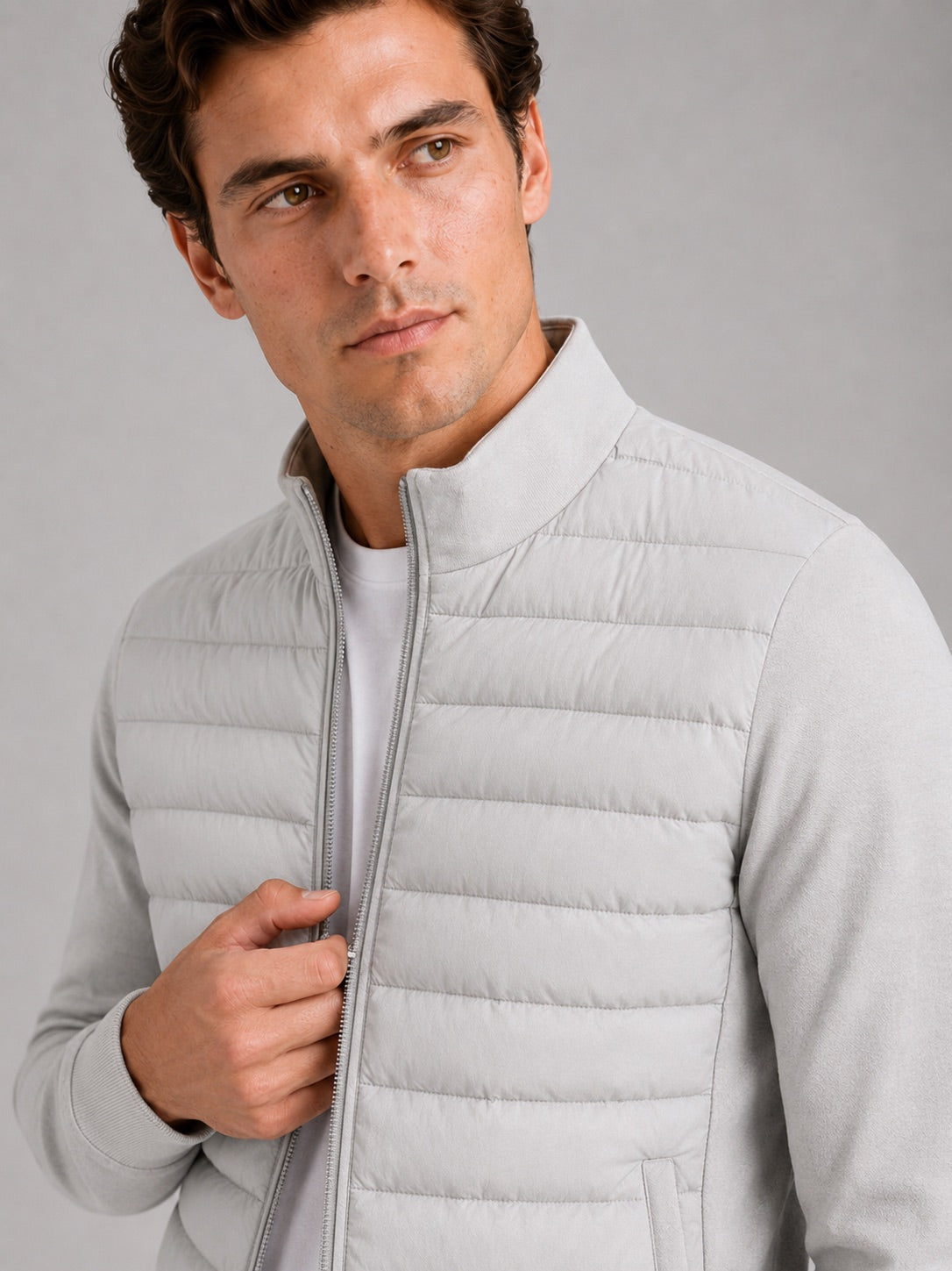 Men’s Down Autumn Jacket Stand Collar Slim Fit Zip-Up Warm Casual Jacket for Business Casual Golf and Everyday Wear