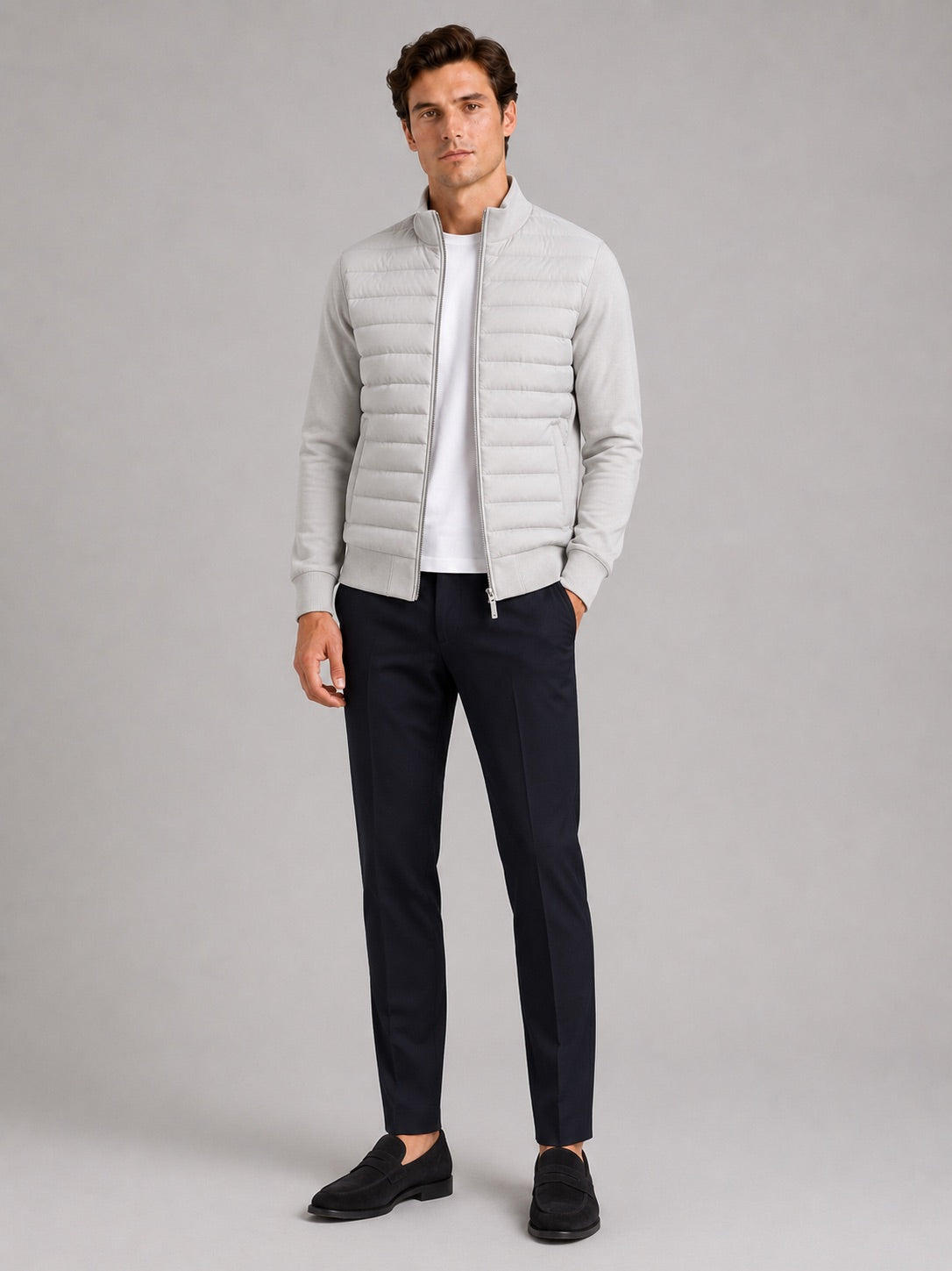 Men’s Down Autumn Jacket Stand Collar Slim Fit Zip-Up Warm Casual Jacket for Business Casual Golf and Everyday Wear