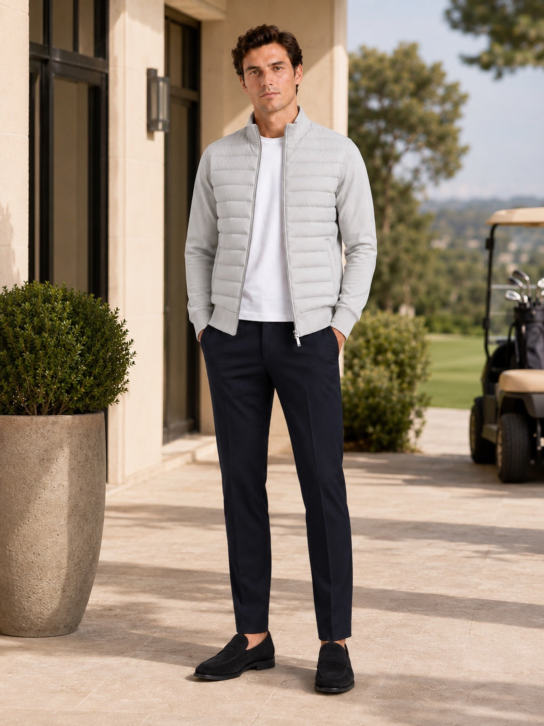 Men’s Down Autumn Jacket Stand Collar Slim Fit Zip-Up Warm Casual Jacket for Business Casual Golf and Everyday Wear