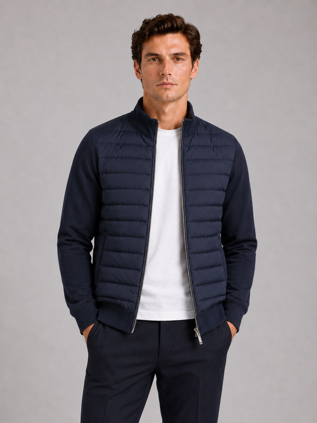 Men’s Down Autumn Jacket Stand Collar Slim Fit Zip-Up Warm Casual Jacket for Business Casual Golf and Everyday Wear