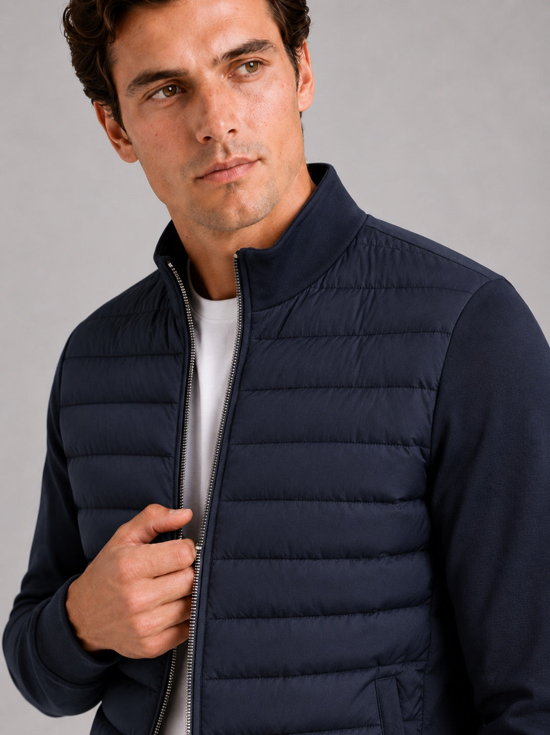 Men’s Down Autumn Jacket Stand Collar Slim Fit Zip-Up Warm Casual Jacket for Business Casual Golf and Everyday Wear