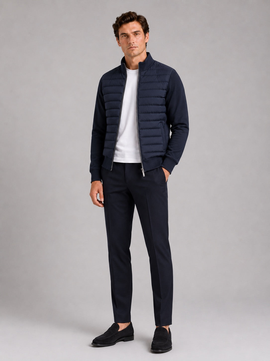 Men’s Down Autumn Jacket Stand Collar Slim Fit Zip-Up Warm Casual Jacket for Business Casual Golf and Everyday Wear