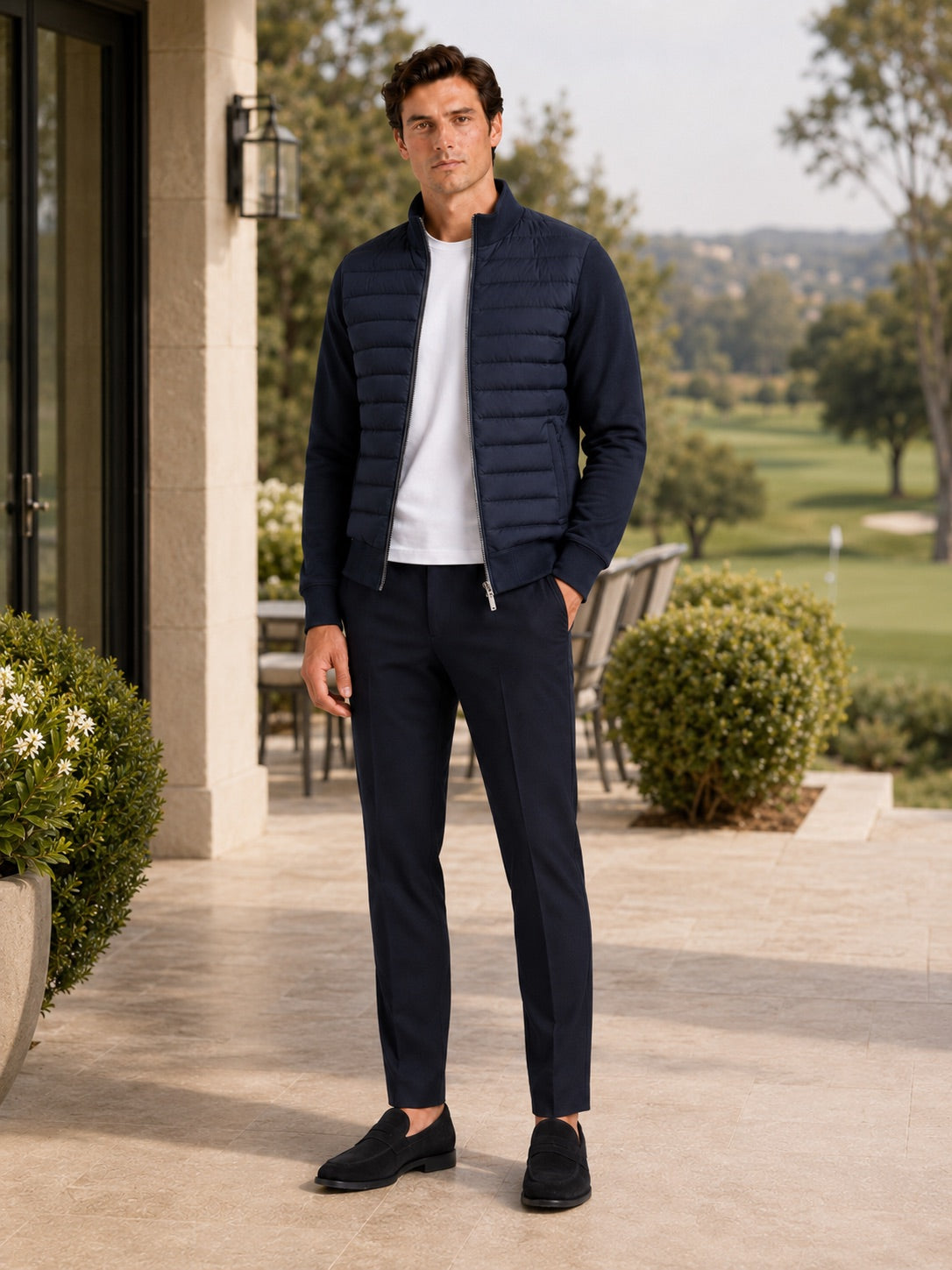 Men’s Down Autumn Jacket Stand Collar Slim Fit Zip-Up Warm Casual Jacket for Business Casual Golf and Everyday Wear