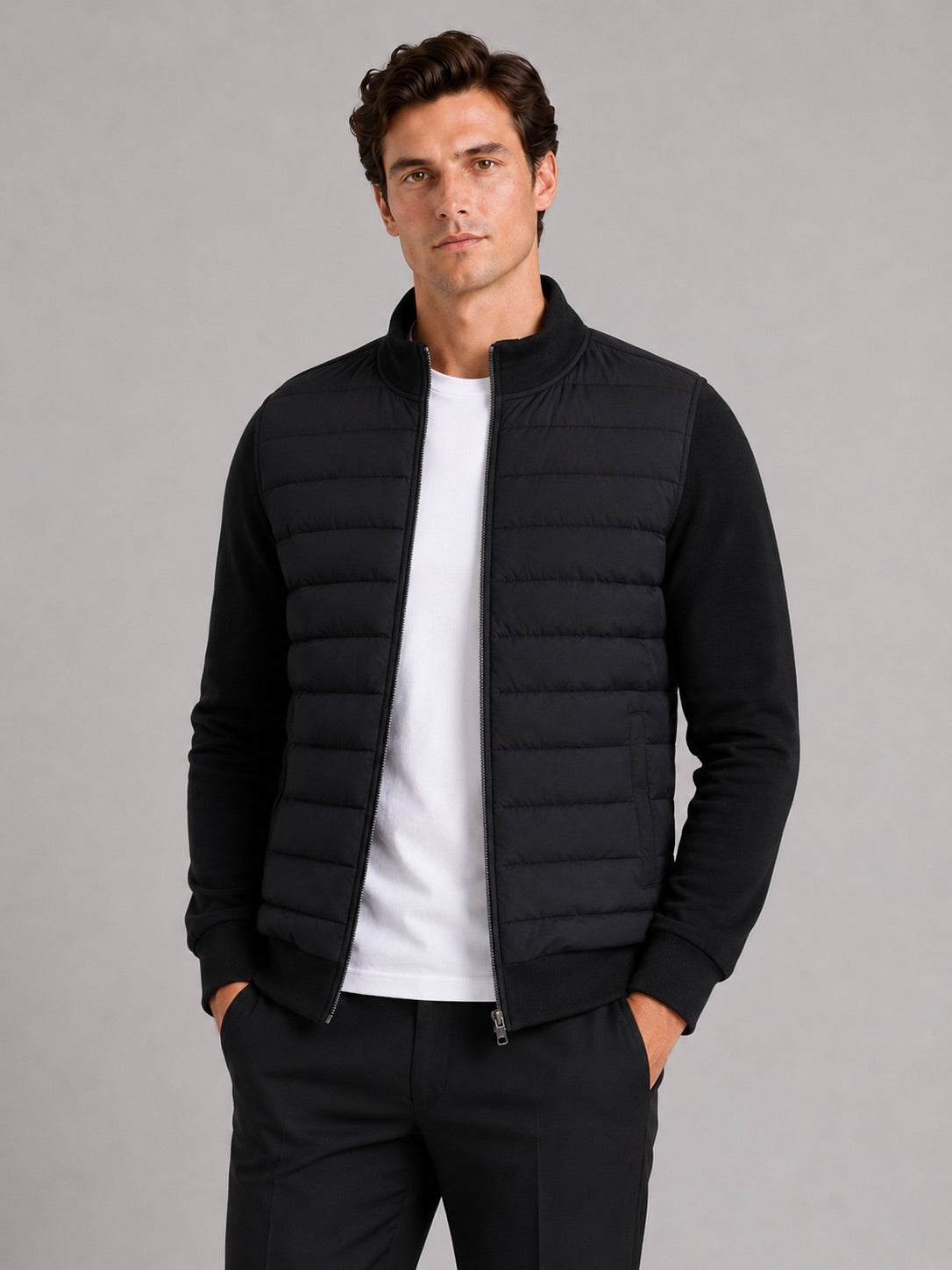 Men’s Down Autumn Jacket Stand Collar Slim Fit Zip-Up Warm Casual Jacket for Business Casual Golf and Everyday Wear