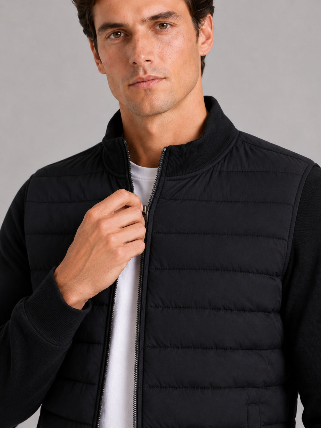 Men’s Down Autumn Jacket Stand Collar Slim Fit Zip-Up Warm Casual Jacket for Business Casual Golf and Everyday Wear