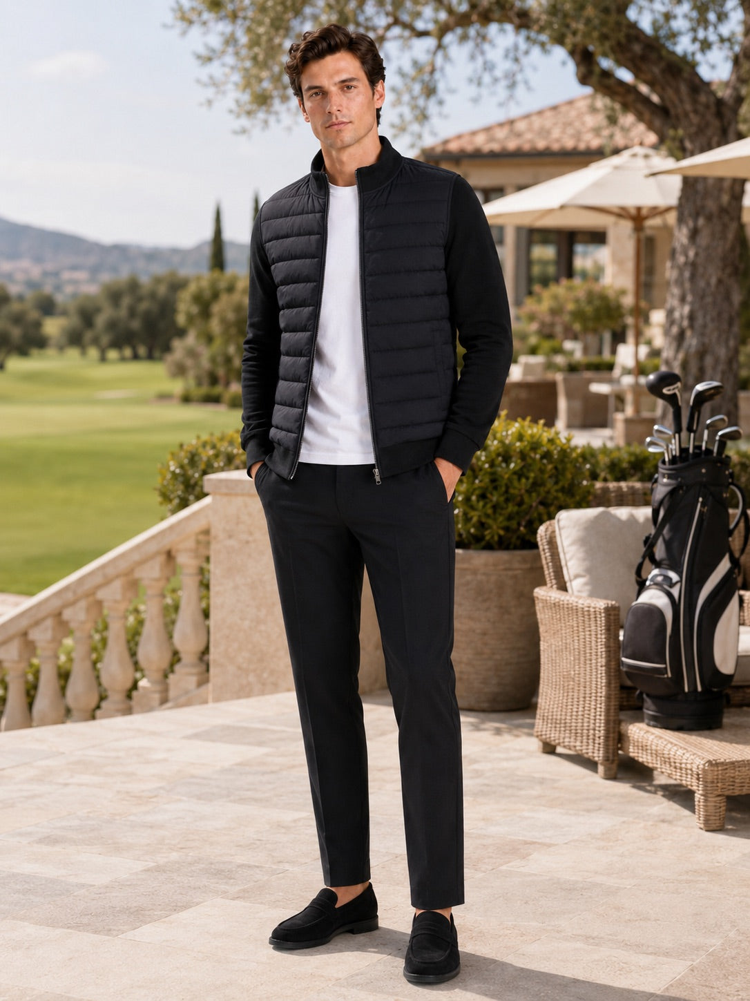 Men’s Down Autumn Jacket Stand Collar Slim Fit Zip-Up Warm Casual Jacket for Business Casual Golf and Everyday Wear