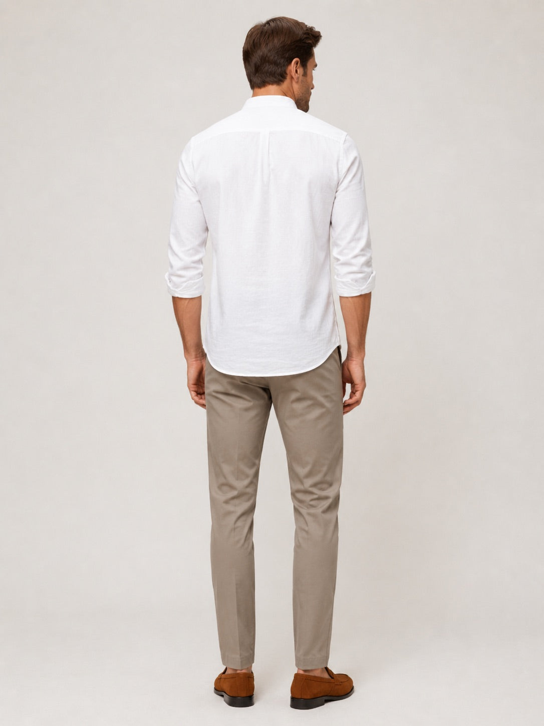 Men’s Cotton Linen Collarless Button-Down Long Sleeve Shirt Breathable Summer Casual Shirt for Vacation and Everyday Wear