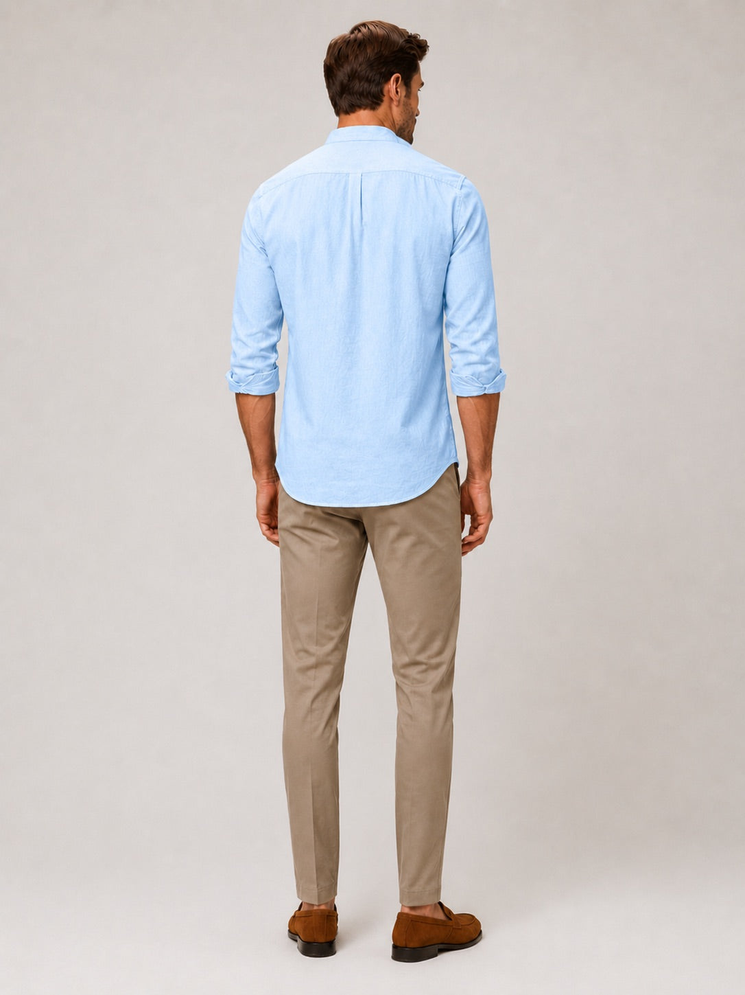 Men’s Cotton Linen Collarless Button-Down Long Sleeve Shirt Breathable Summer Casual Shirt for Vacation and Everyday Wear