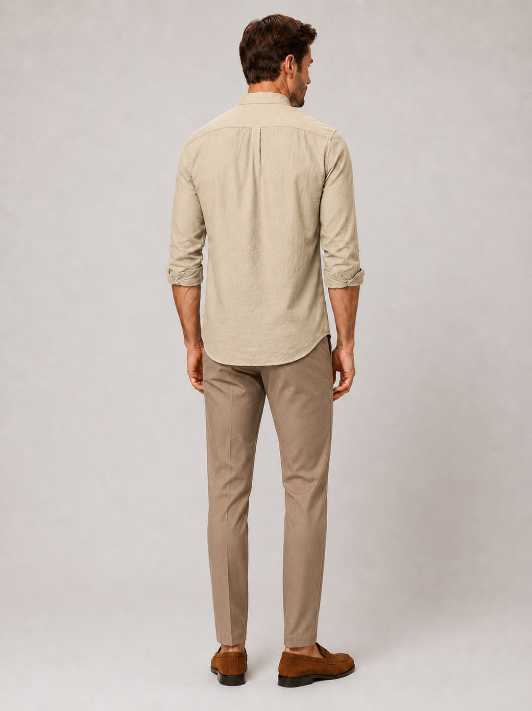 Men’s Cotton Linen Collarless Button-Down Long Sleeve Shirt Breathable Summer Casual Shirt for Vacation and Everyday Wear