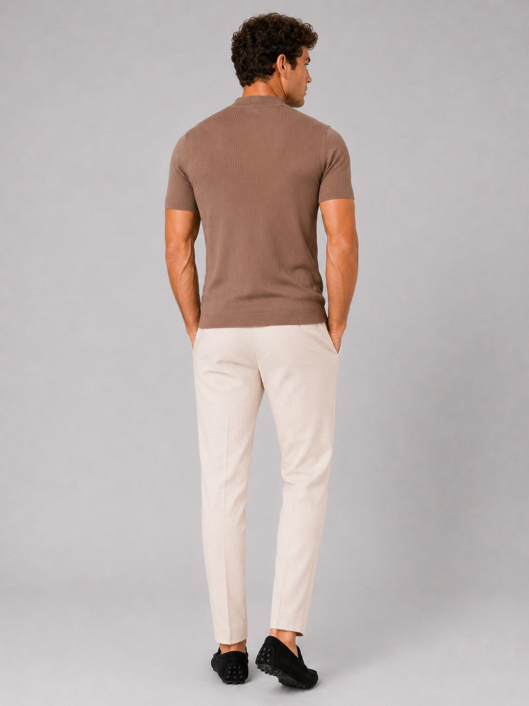 Men’s Mock Neck Ribbed T-Shirt Fitted Stretch Short Sleeve Summer Top