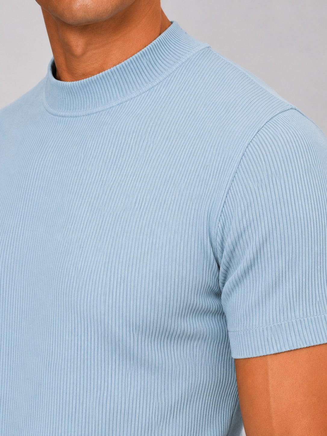 Men’s Mock Neck Ribbed T-Shirt Fitted Stretch Short Sleeve Summer Top