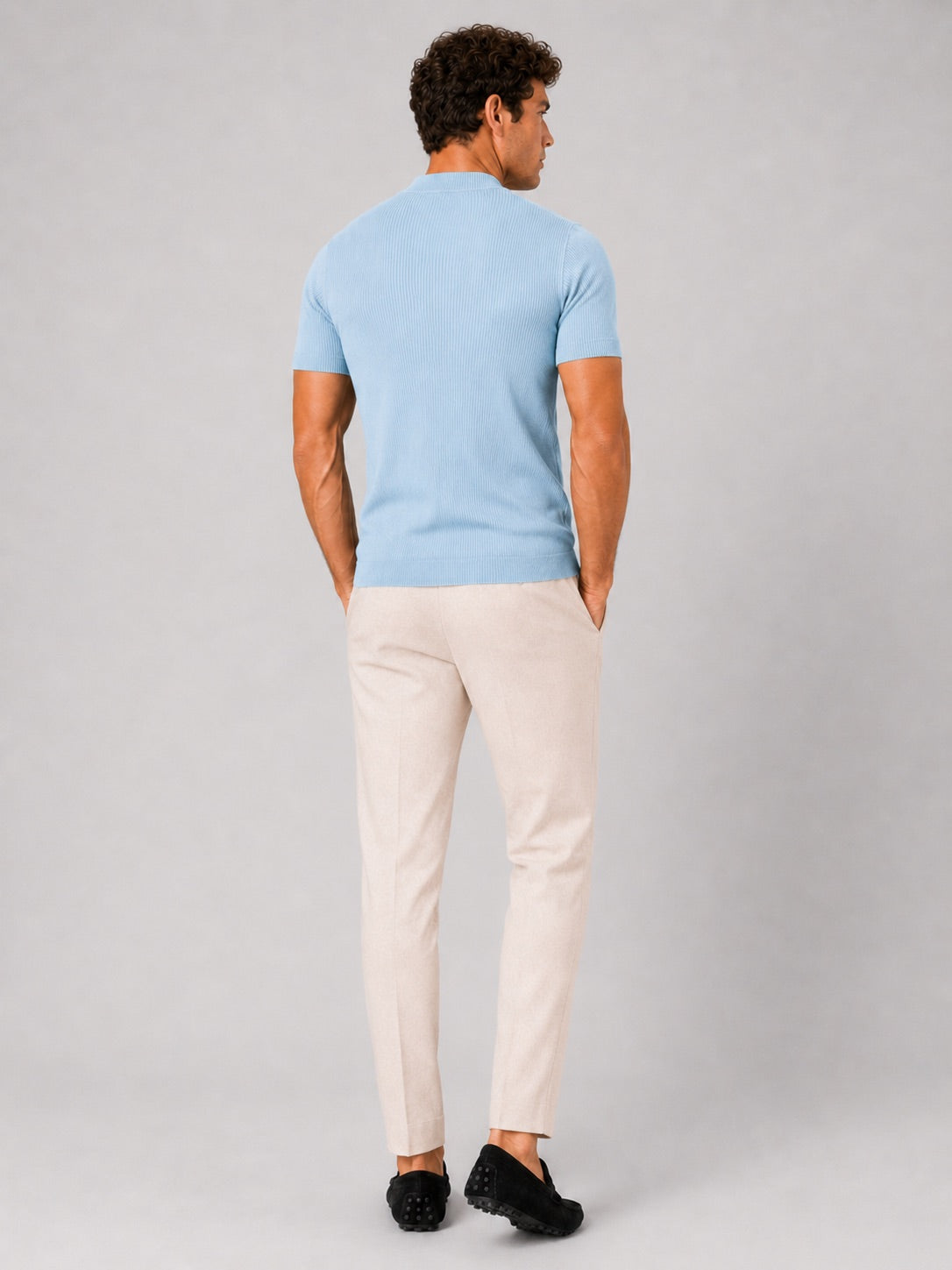 Men’s Mock Neck Ribbed T-Shirt Fitted Stretch Short Sleeve Summer Top