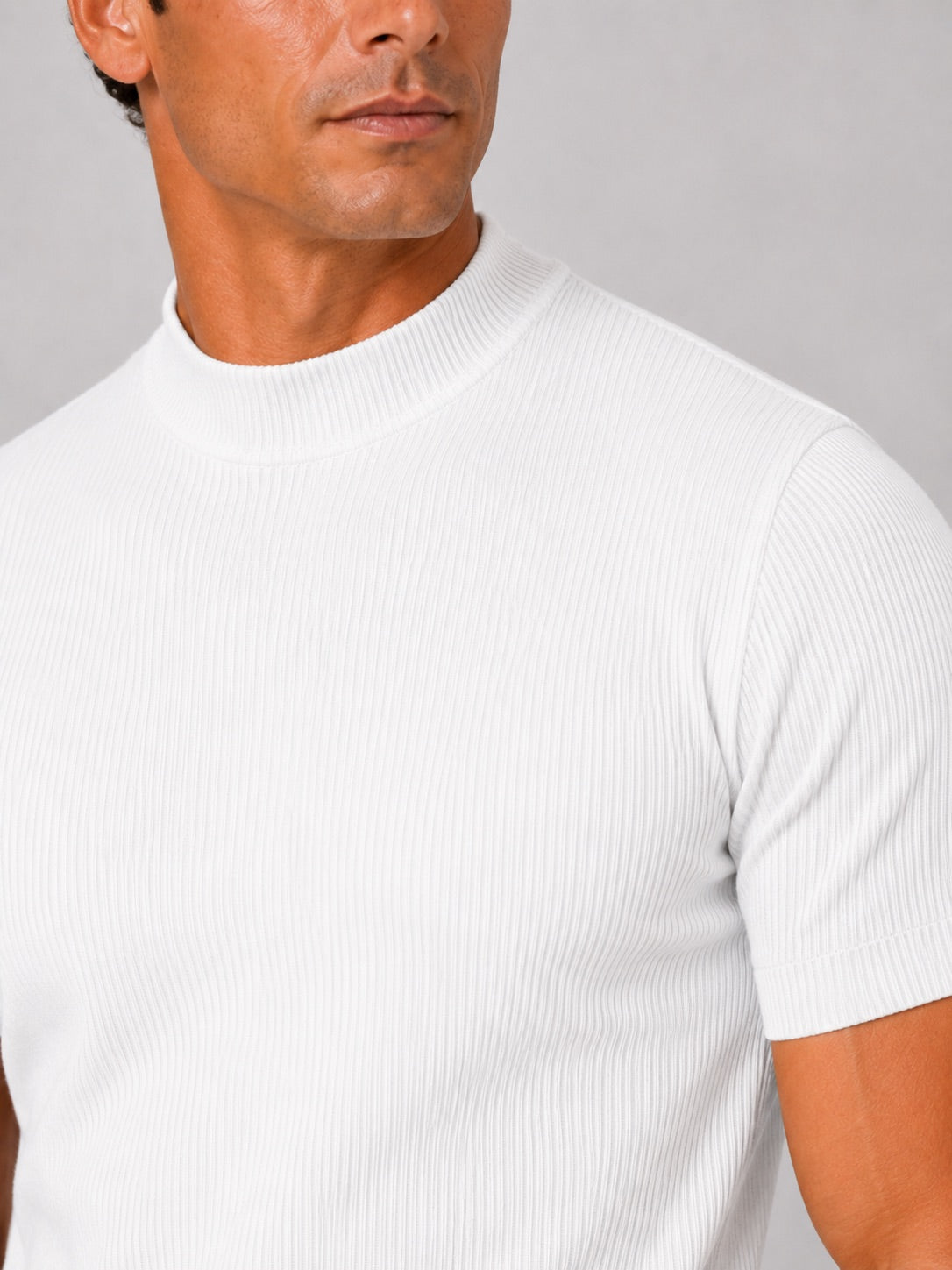 Men’s Mock Neck Ribbed T-Shirt Fitted Stretch Short Sleeve Summer Top