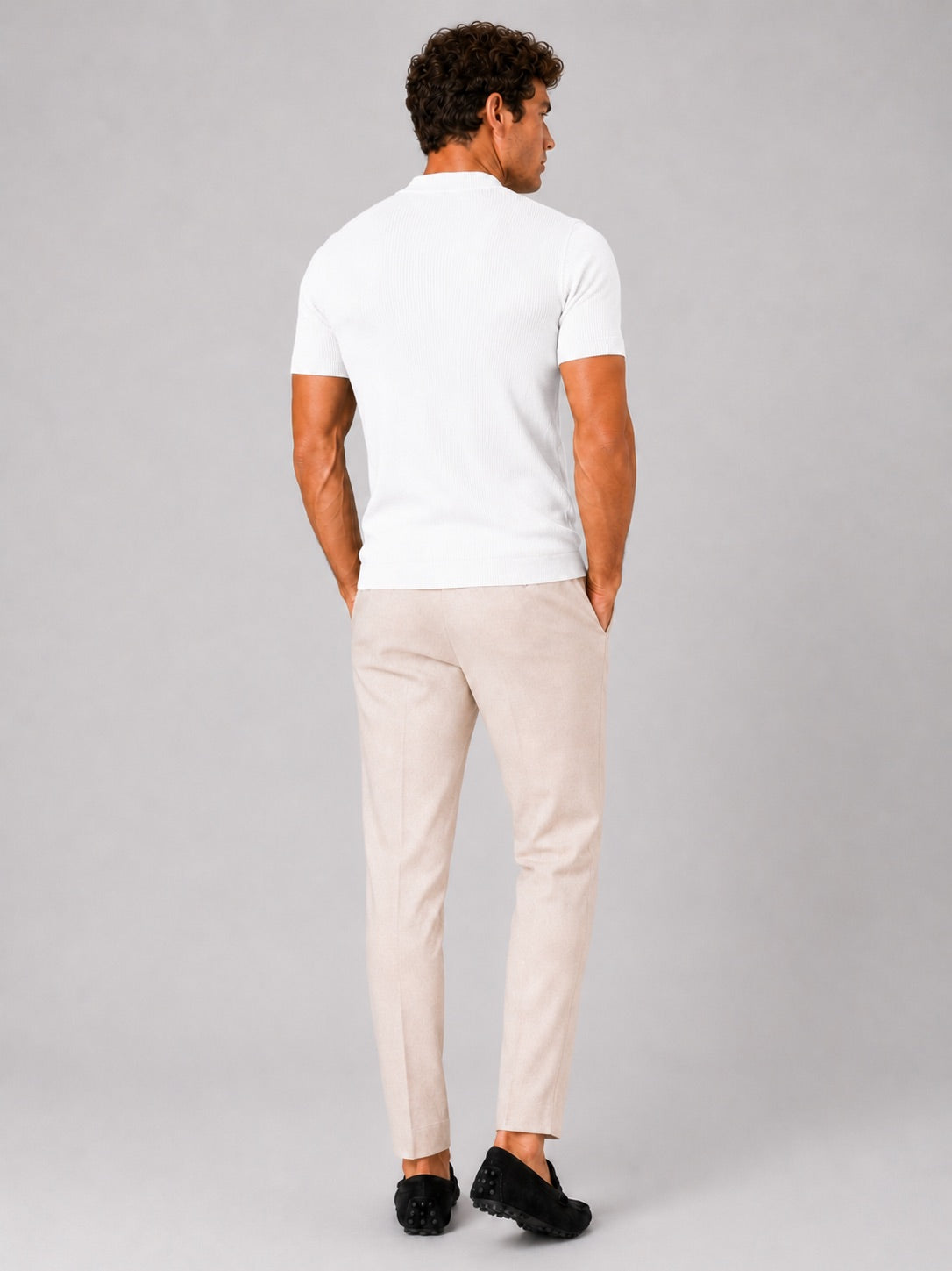 Men’s Mock Neck Ribbed T-Shirt Fitted Stretch Short Sleeve Summer Top