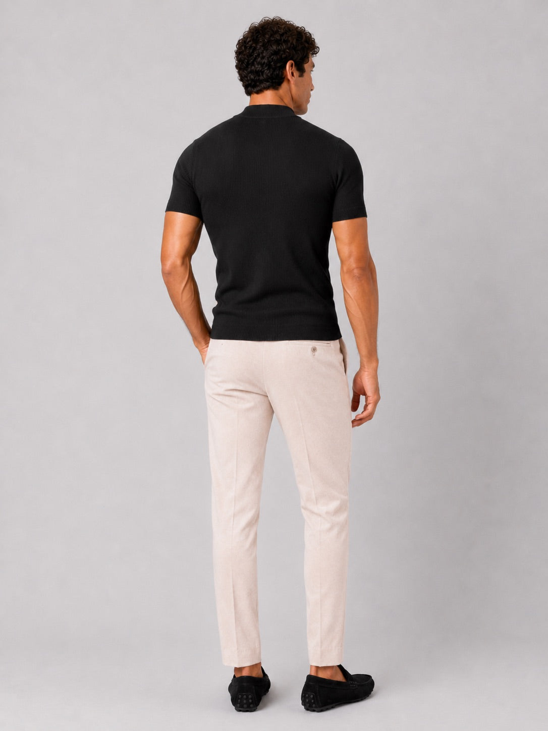 Men’s Mock Neck Ribbed T-Shirt Fitted Stretch Short Sleeve Summer Top