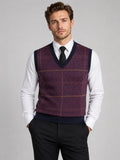 Men’s V-Neck Sleeveless Jumper Diamond Cable Knit Warm Autumn Winter Pullover for Business Casual and Everyday Wear