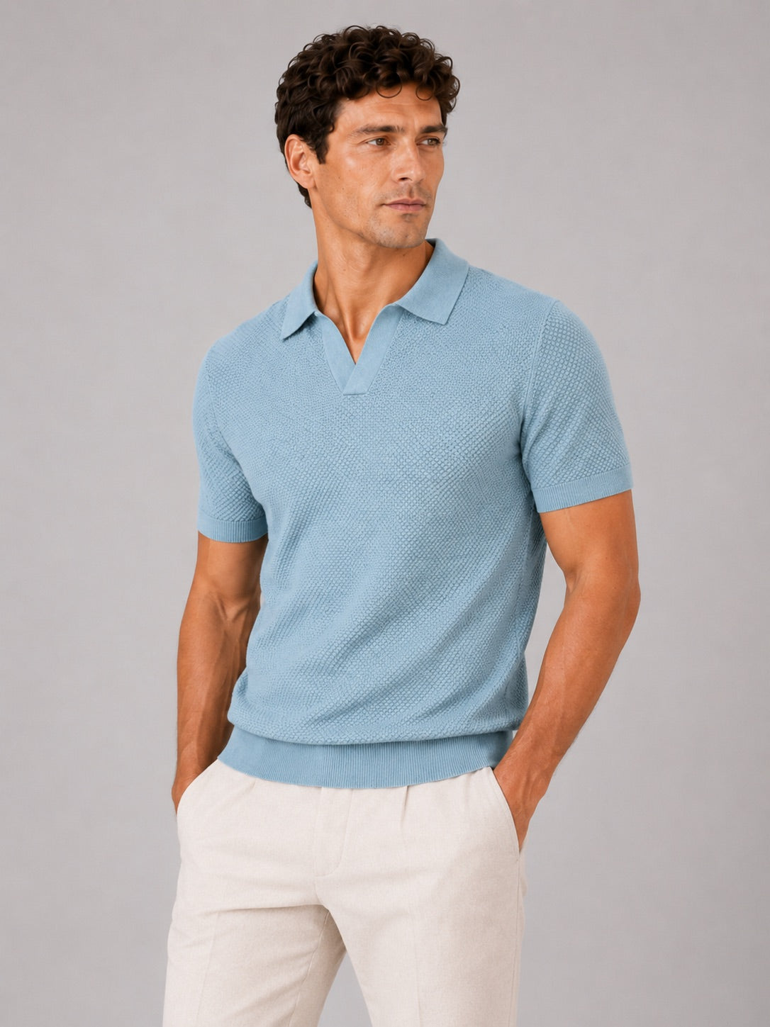 Men’s Knit Polo Shirt Lightweight Breathable Stretch Short Sleeve Summer Polo