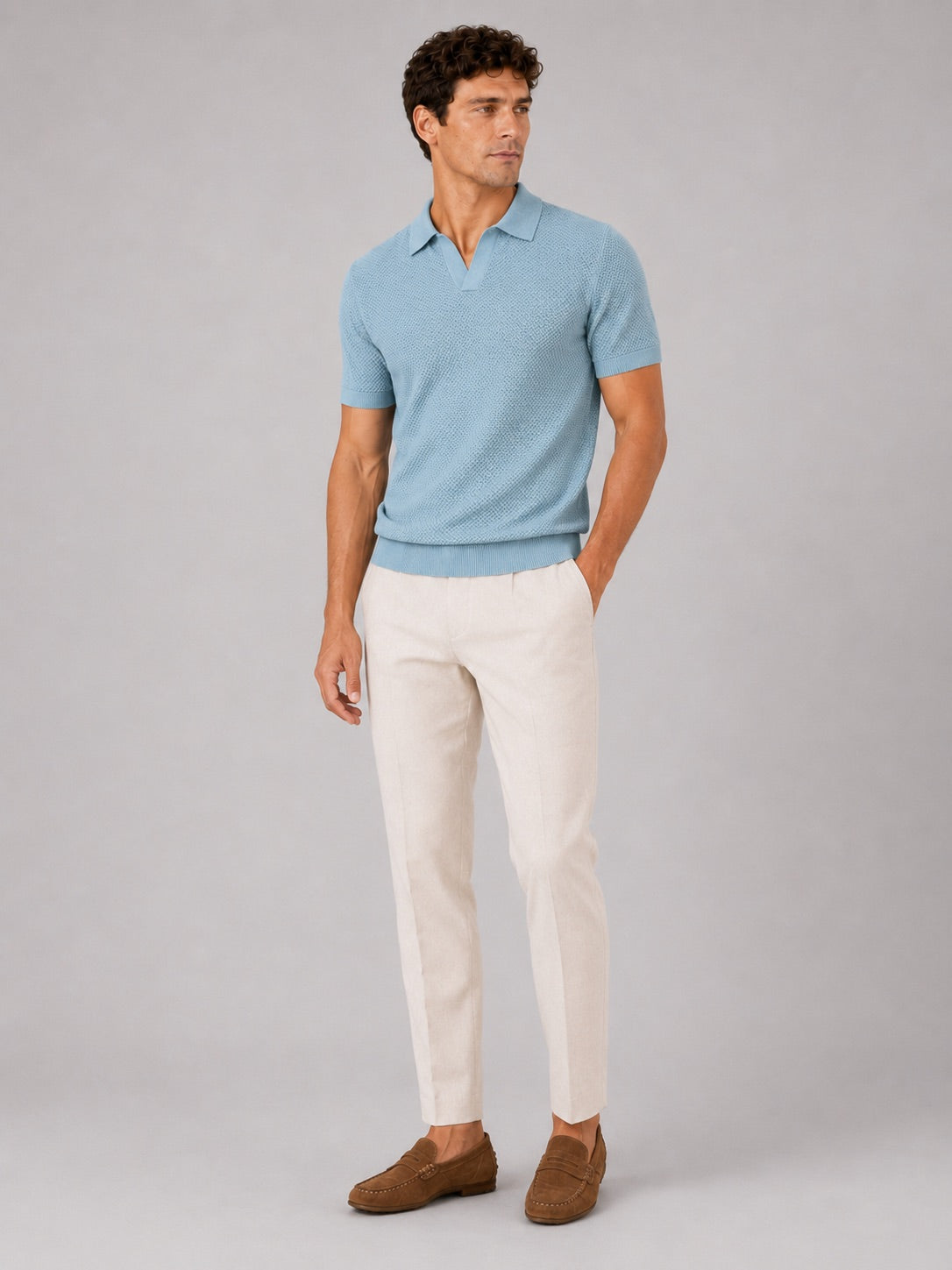 Men’s Knit Polo Shirt Lightweight Breathable Stretch Short Sleeve Summer Polo