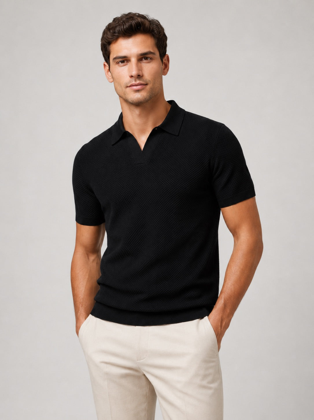Men’s Knit Polo Shirt Lightweight Breathable Stretch Short Sleeve Summer Polo