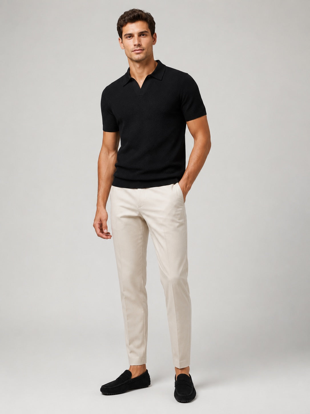 Men’s Knit Polo Shirt Lightweight Breathable Stretch Short Sleeve Summer Polo