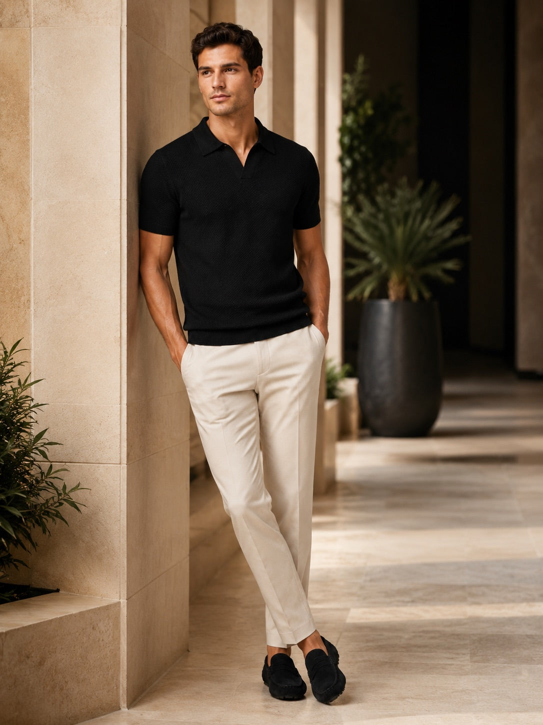 Men’s Knit Polo Shirt Lightweight Breathable Stretch Short Sleeve Summer Polo