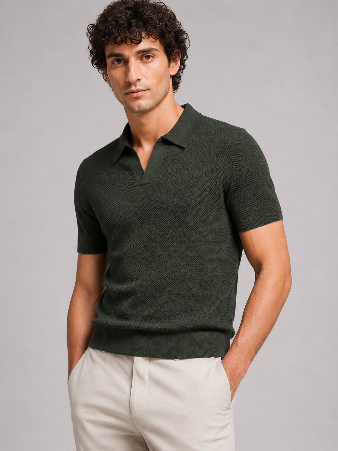 Men’s Knit Polo Shirt Lightweight Breathable Stretch Short Sleeve Summer Polo