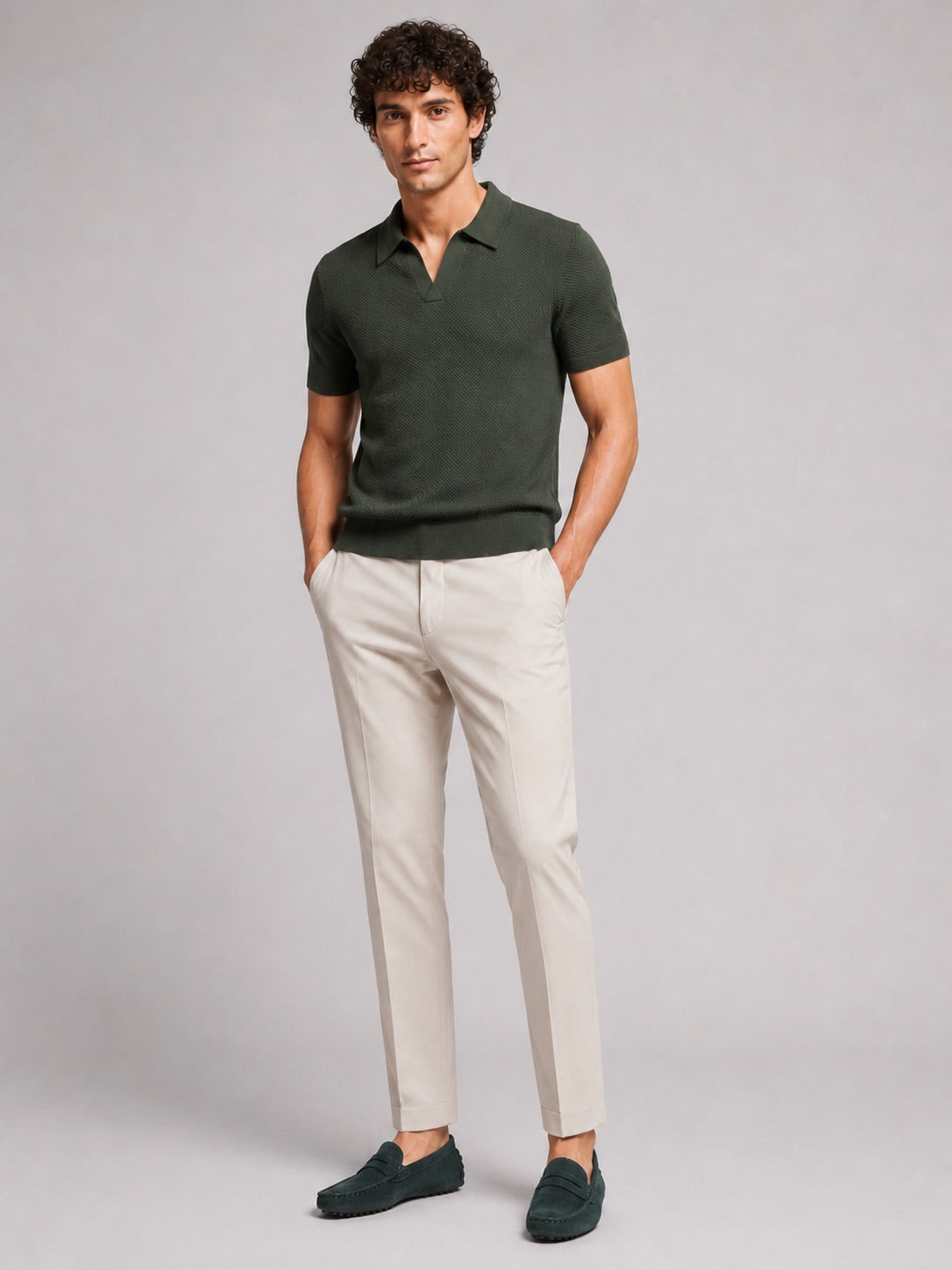 Men’s Knit Polo Shirt Lightweight Breathable Stretch Short Sleeve Summer Polo