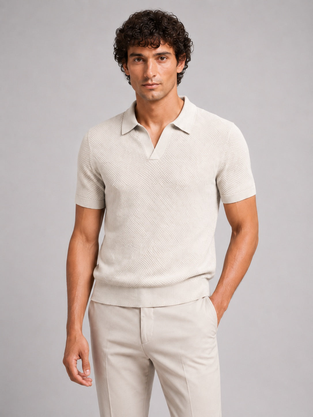 Men’s Knit Polo Shirt Lightweight Breathable Stretch Short Sleeve Summer Polo