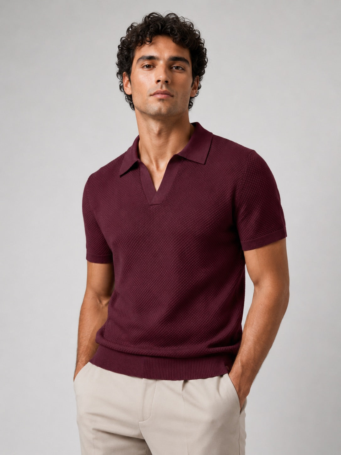 Men’s Knit Polo Shirt Lightweight Breathable Stretch Short Sleeve Summer Polo