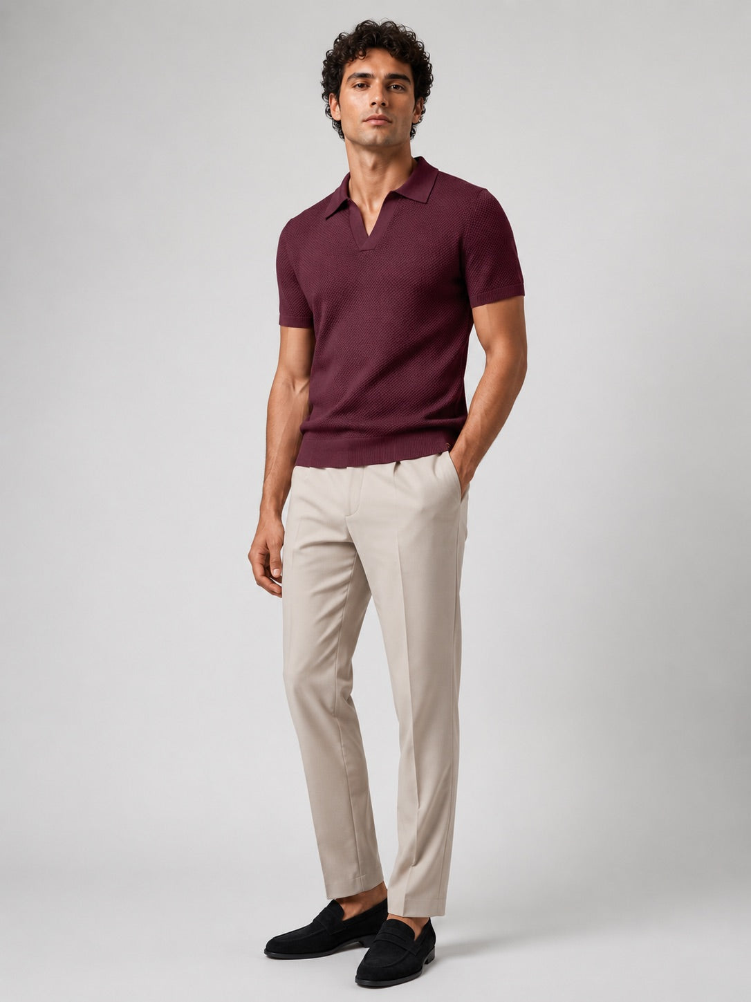 Men’s Knit Polo Shirt Lightweight Breathable Stretch Short Sleeve Summer Polo