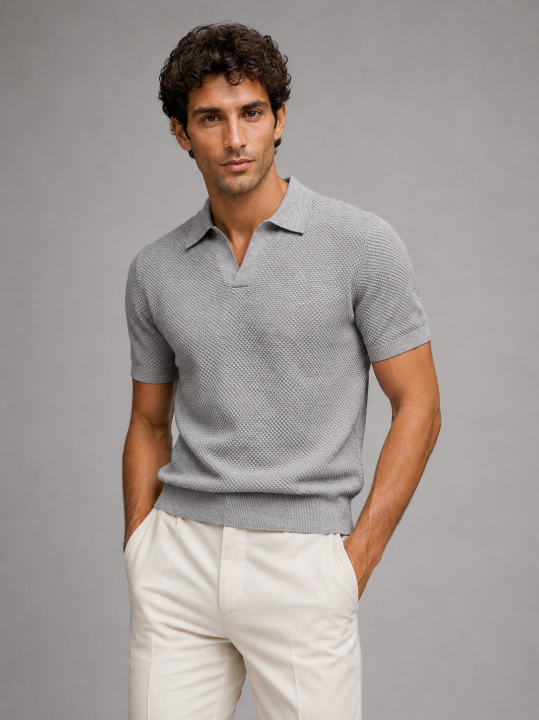 Men’s Knit Polo Shirt Lightweight Breathable Stretch Short Sleeve Summer Polo